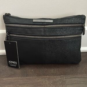 Jones NY PVC Cosmetic/travel wedge pouch,2 zip front pockets 1 interior,texture